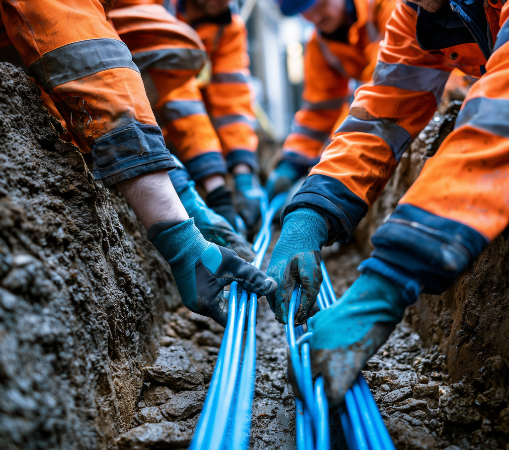 Nexgen field crew carrying fibre cable near the coast