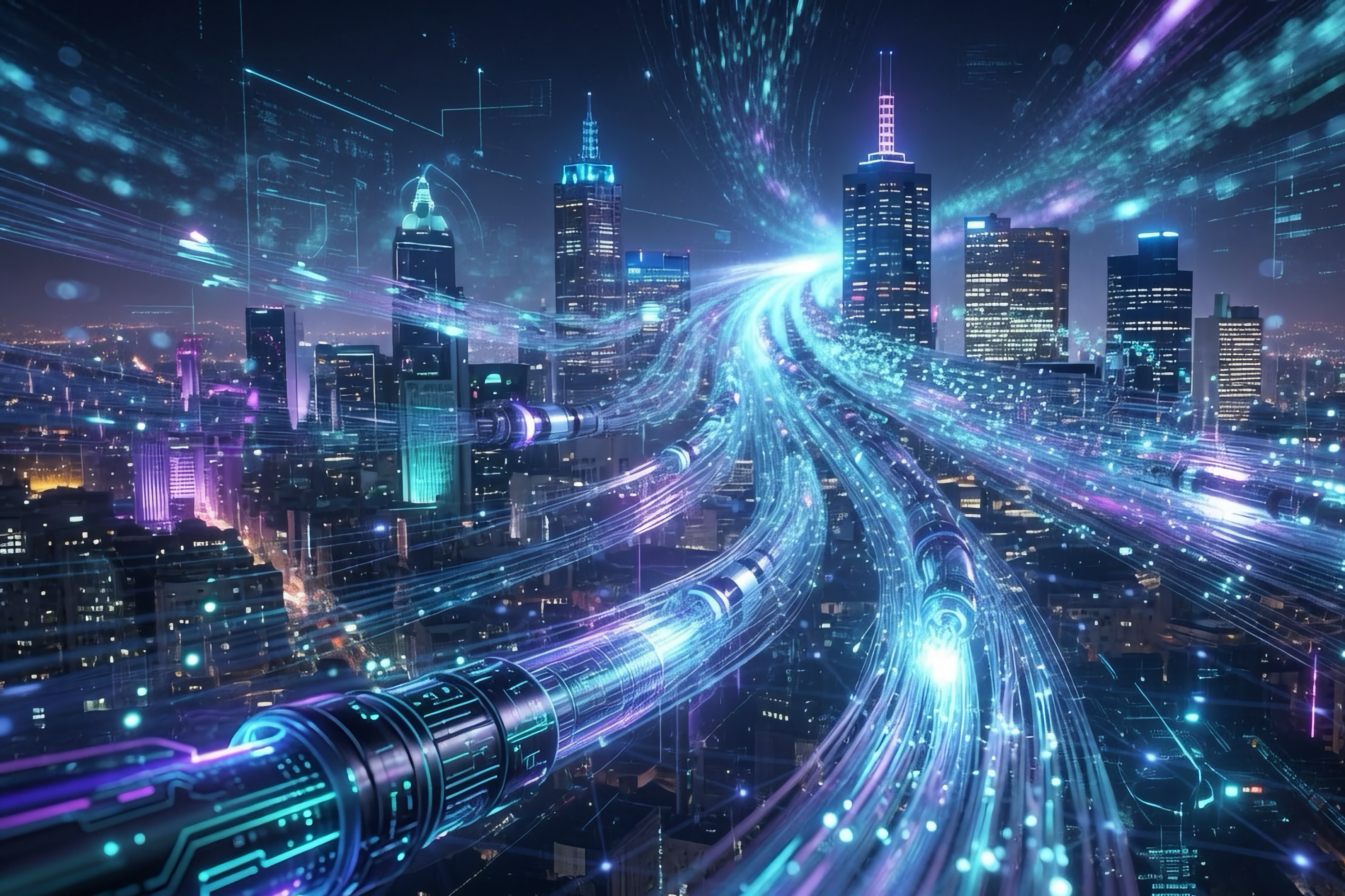Fibre optic network streams across a city skyline